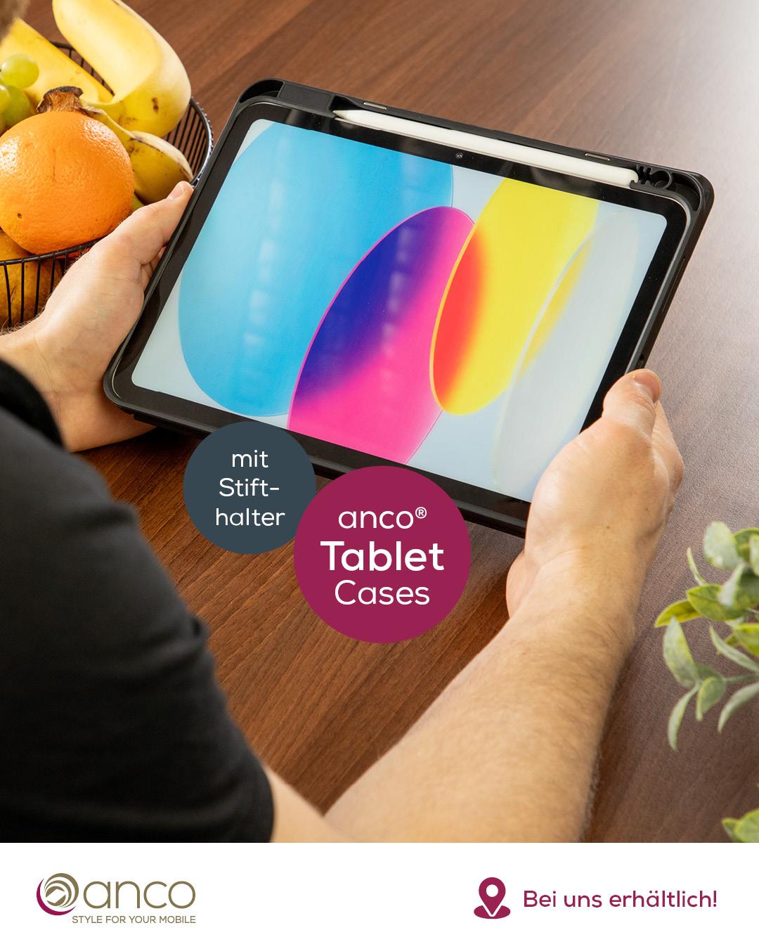Eine Werbeanzeige für anco® Tablet Cases.