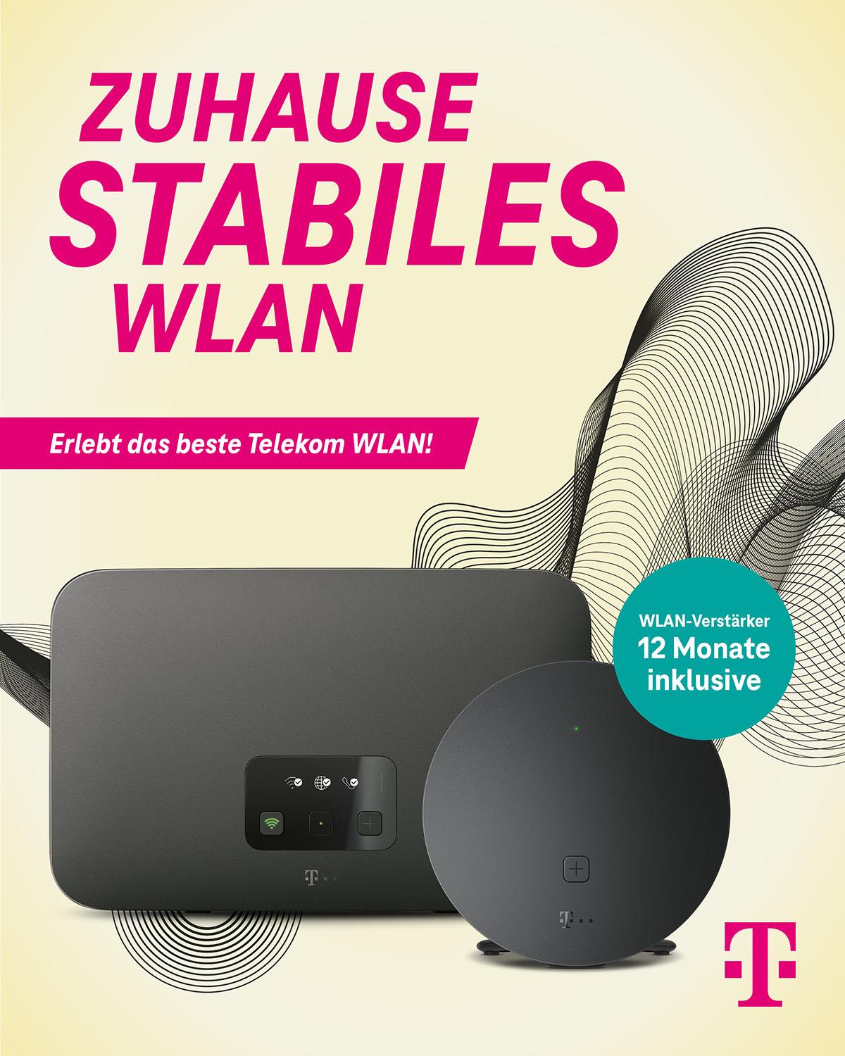 Eine Werbeanzeige für stabiles WLAN zuhause von Telekom.